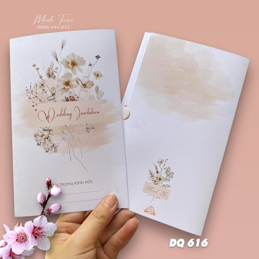 In thiệp cưới giá rẻ. Mẫu thiệp cưới hoa lá nhẹ nhàng