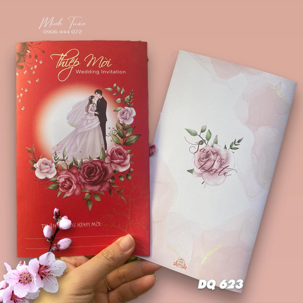 In thiệp cưới giá rẻ. Mẫu thiệp mời màu đỏ hoa hồng