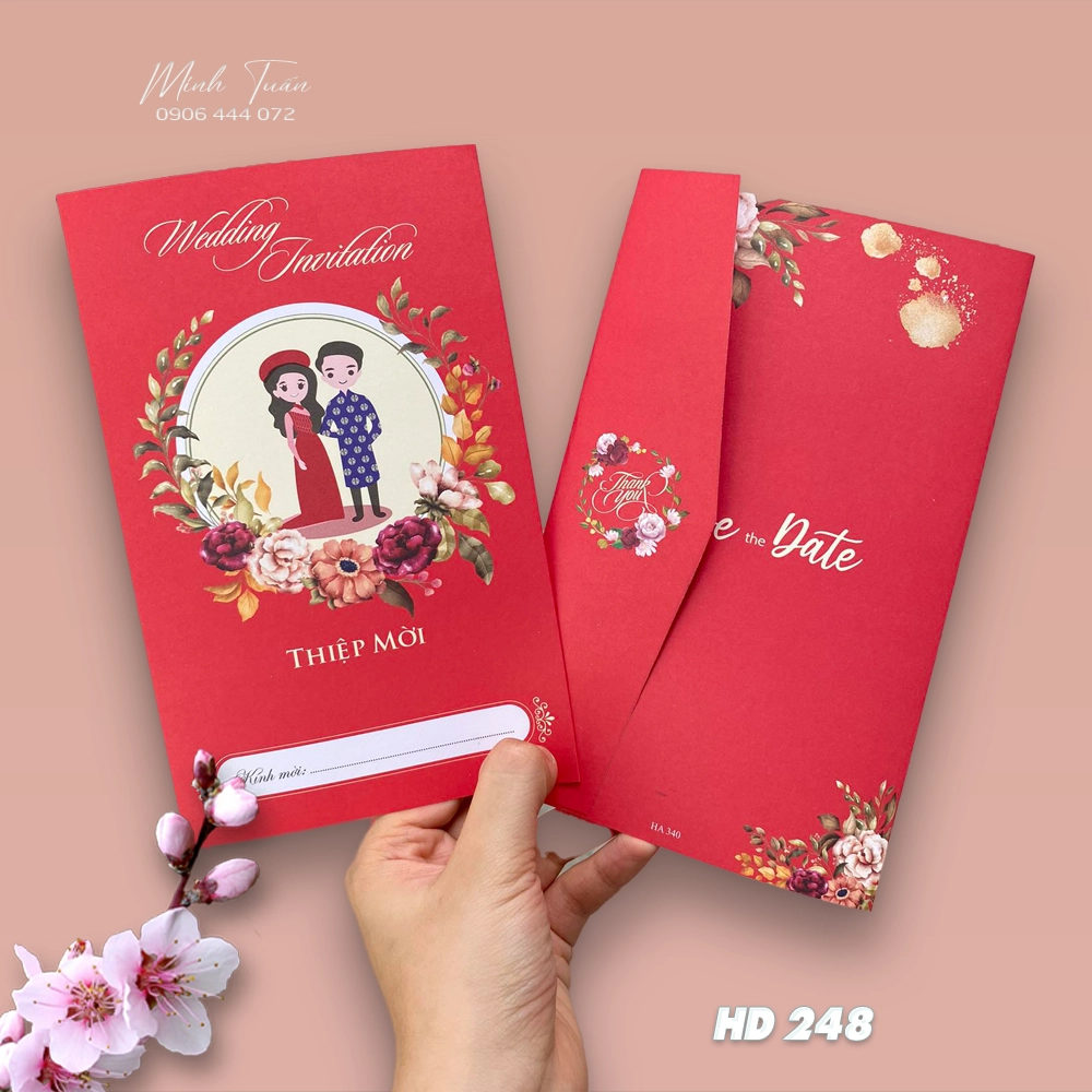 Thiệp cưới giá rẻ. Mẫu thiệp cưới màu đỏ truyền thống