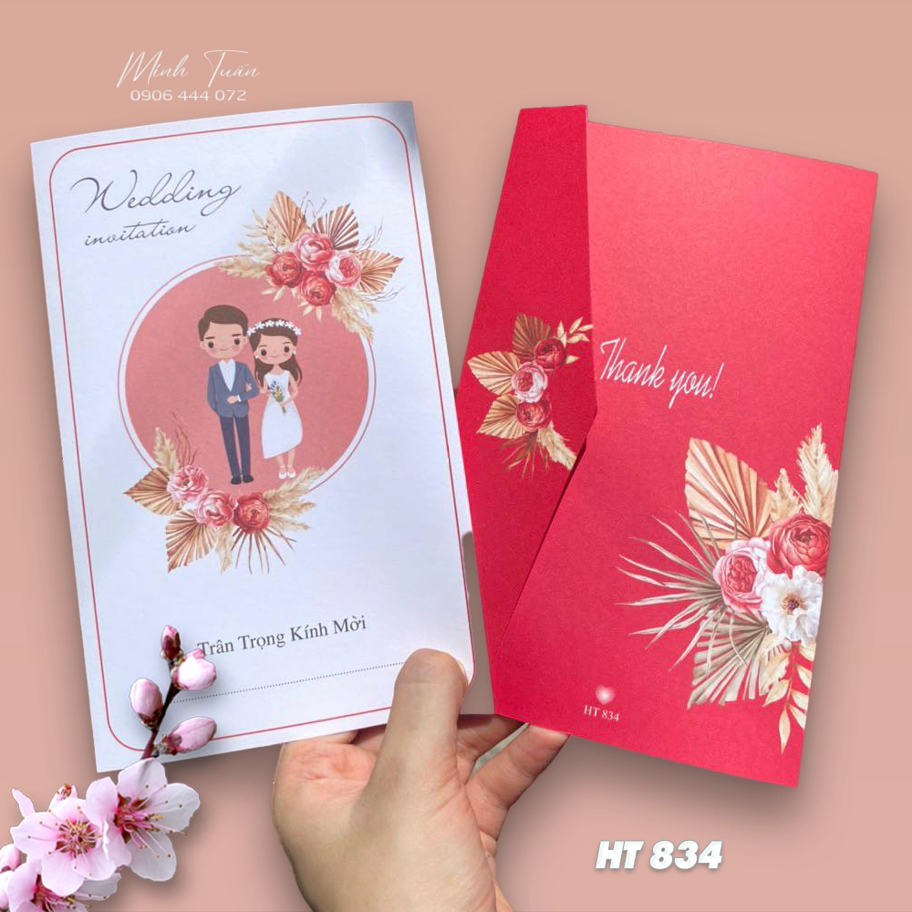 In thiệp cưới giá rẻ. Mẫu thiệp cưới màu trắng đỏ