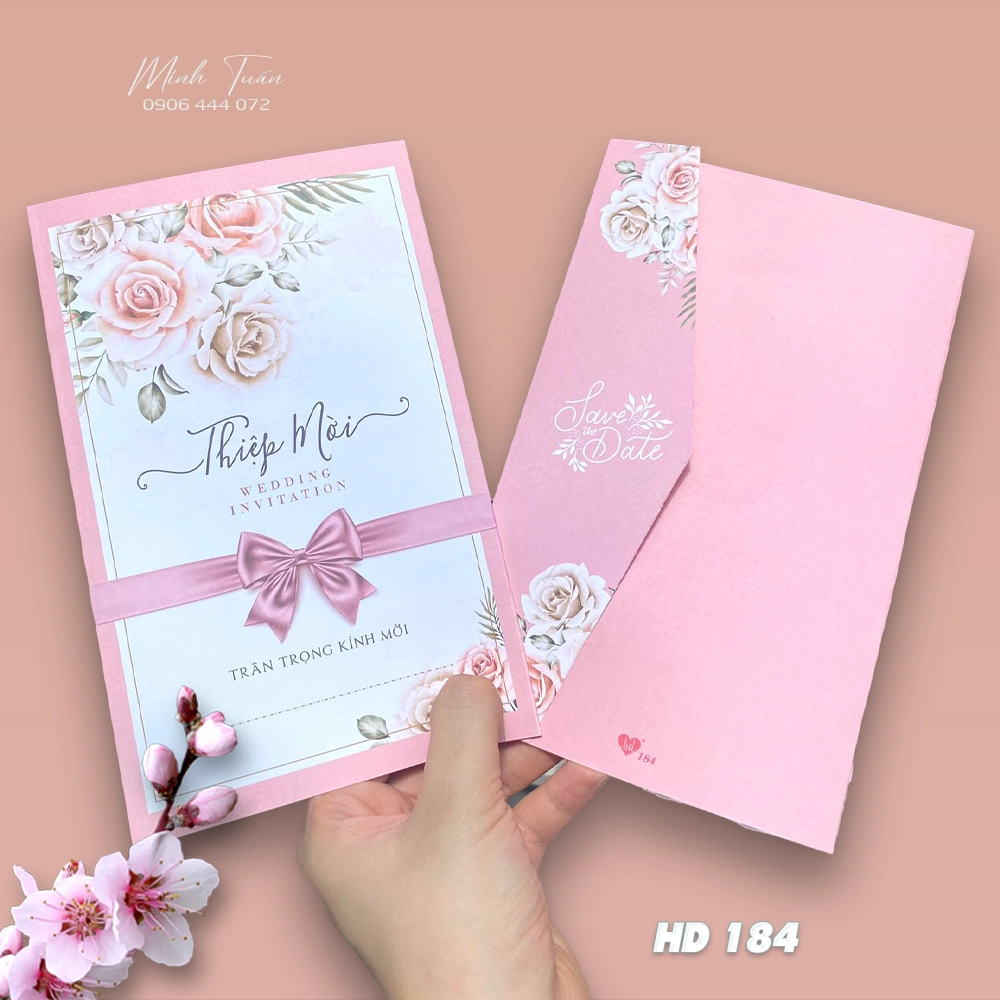 Thiệp cưới giá rẻ. Mẫu thiệp cưới màu hồng đẹp, sang trọng