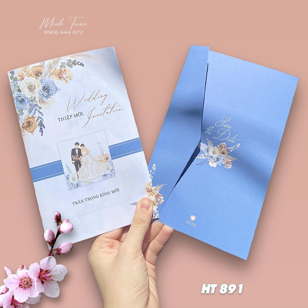 Thiệp cưới giá rẻ. Mẫu thiệp cưới màu xanh hy vọng
